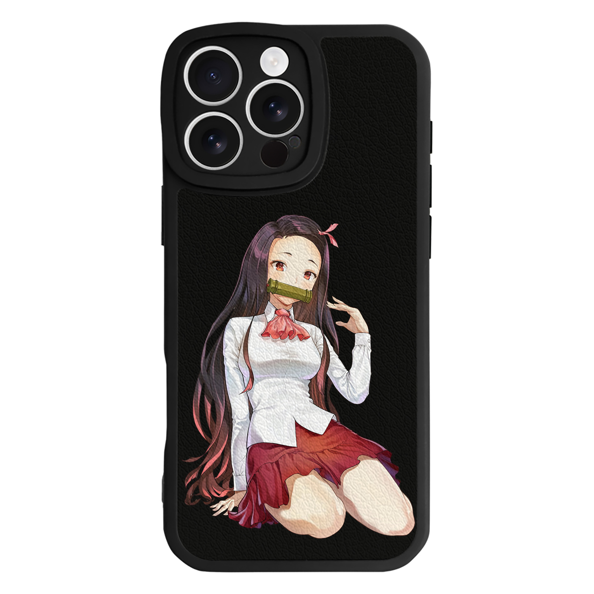 （画像用） 鬼滅の刃（きめつのやいば）竈門 禰󠄀豆子／かまど ねずこ Kamado Nezuko 【iPhone 16シリーズ対応】シリコンスマホケース（レザー調） 材質：シリコン